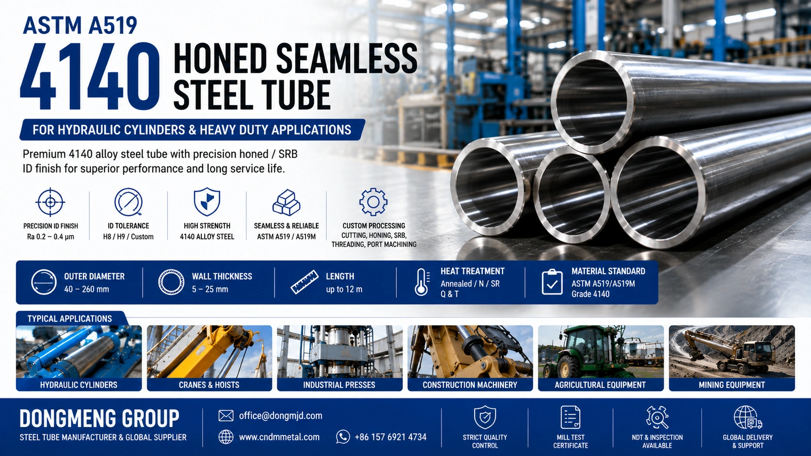 ASTM A519 4140 Honed Tube for Hydraulic Cylinders 1 ASTM A519 4140 Honed Tube for Hydraulic Cylinders 1