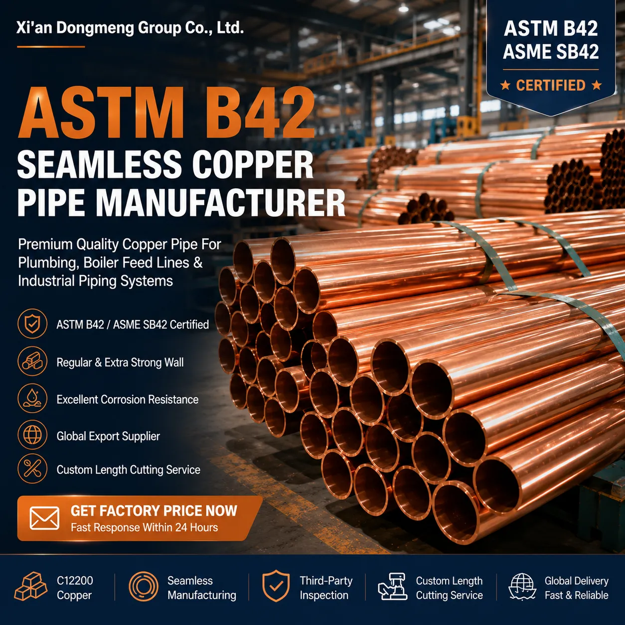 Tubería de cobre sin costura ASTM B42